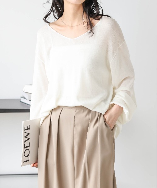 SUGAR BISKET(シュガービスケット)の「Vネックシアーニットトップス(Tシャツ/カットソー・レディース・ブルー/アイボリー系/グレー/モカ/ブラック/ライトブルー・フリー)」の17枚目の写真