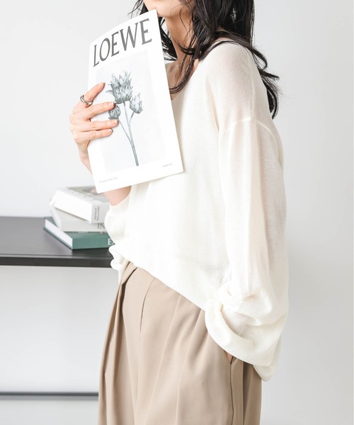 SUGAR BISKET(シュガービスケット)の「Vネックシアーニットトップス(Tシャツ/カットソー・レディース・ブルー/アイボリー系/グレー/モカ/ブラック/ライトブルー・フリー)」の20枚目の写真