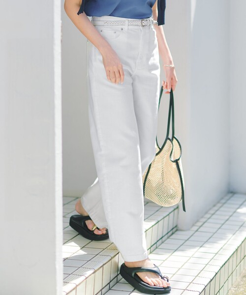 23区 S(ニジュウサンクチイサイサイズ)の「23区DENIM サマー ストレート ワイド パンツ(デニムパンツ・レディース・スカイブルー系/ターコイズブルー系/ホワイト/スカイブルー・32/34/30/28)」の2枚目の写真