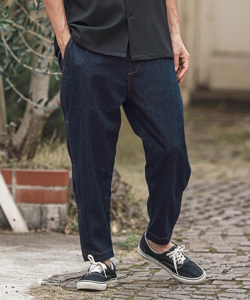 mp13619- レオパード柄サイドラインデニムテーパードパンツ（デニム