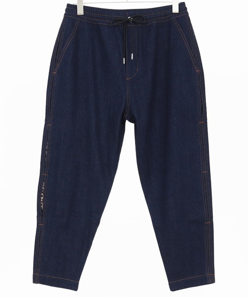 mp13619- レオパード柄サイドラインデニムテーパードパンツ（デニム