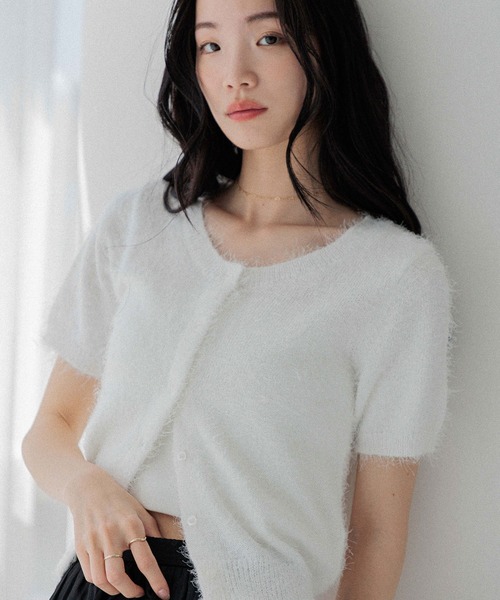 Heather（ヘザー）の「2WAYシャギーカーディガン（半袖）　452634（カーディガン/ボレロ・レディース・オフホワイト/ブルー/ピンク/レッド・FREE）」の2枚目の写真