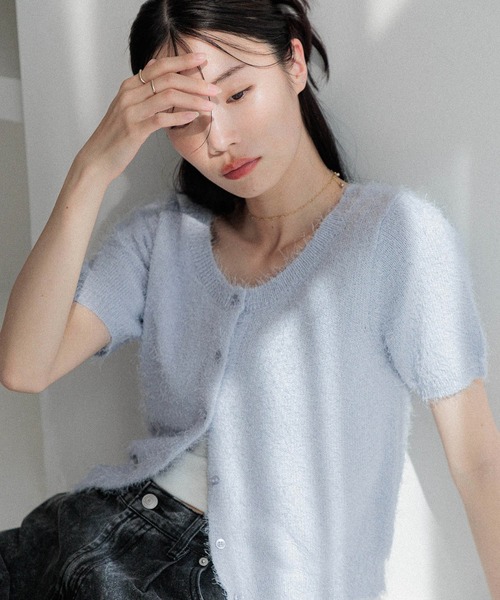 Heather（ヘザー）の「2WAYシャギーカーディガン（半袖）　452634（カーディガン/ボレロ・レディース・オフホワイト/ブルー/ピンク/レッド・FREE）」の3枚目の写真