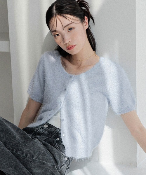 Heather（ヘザー）の「2WAYシャギーカーディガン（半袖）　452634（カーディガン/ボレロ・レディース・オフホワイト/ブルー/ピンク/レッド・FREE）」の6枚目の写真