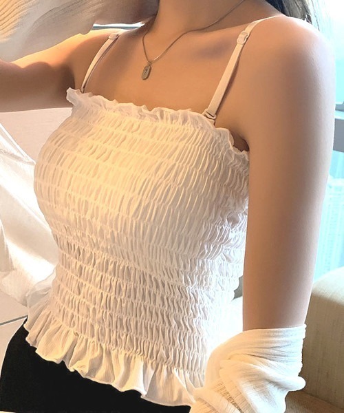 MASHIRO(マシロ)の「【MASHIRO】ギャザーフリルキャミトップ/ブラトップ パッド付き(MA/EK99)(キャミソール・レディース・ブラック/ホワイト/グレー・FREE)」の5枚目の写真