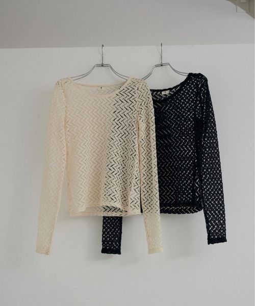 lit（リット）の「Lace Jacquard Tops（シャツ/ブラウス・レディース・ブラック/アイボリー・FREE）」の2枚目の写真