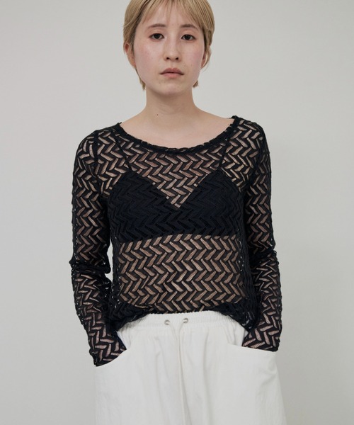 lit（リット）の「Lace Jacquard Tops（シャツ/ブラウス・レディース・ブラック/アイボリー・FREE）」の9枚目の写真