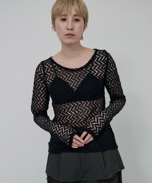 lit（リット）の「Lace Jacquard Tops（シャツ/ブラウス・レディース・ブラック/アイボリー・FREE）」の15枚目の写真