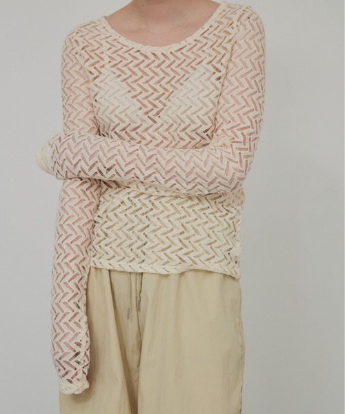 lit（リット）の「Lace Jacquard Tops（シャツ/ブラウス・レディース・ブラック/アイボリー・FREE）」の5枚目の写真