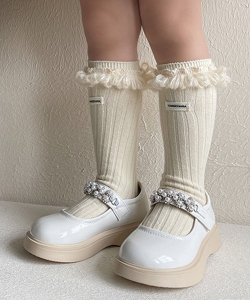 aimoha（アイモハ）の「【aimoha-KIDS-】フリンジリブソックス（ソックス/靴下・キッズ・ブラウン/ブラック/ベージュ/ライトグレー/ホワイト/モカ/ダークグレー/バーガンディー・FREE）」の8枚目の写真