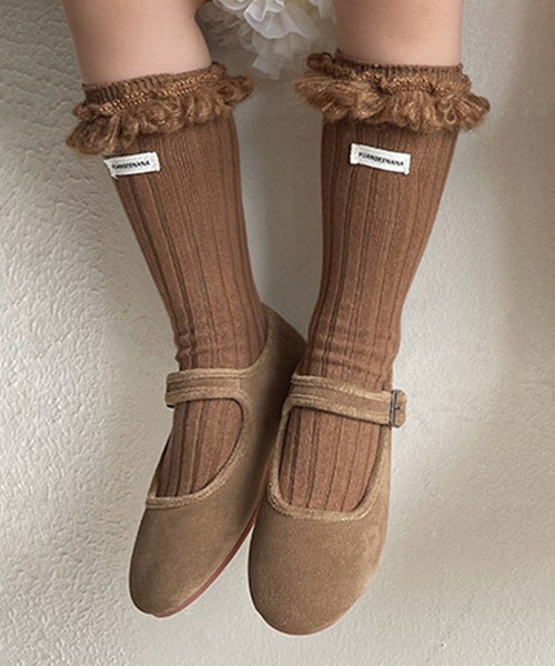 aimoha（アイモハ）の「【aimoha-KIDS-】フリンジリブソックス（ソックス/靴下・キッズ・ブラウン/ブラック/ベージュ/ライトグレー/ホワイト/モカ/ダークグレー/バーガンディー・FREE）」の6枚目の写真