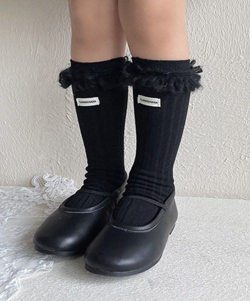 aimoha（アイモハ）の「【aimoha-KIDS-】フリンジリブソックス（ソックス/靴下・キッズ・ブラウン/ブラック/ベージュ/ライトグレー/ホワイト/モカ/ダークグレー/バーガンディー・FREE）」の3枚目の写真