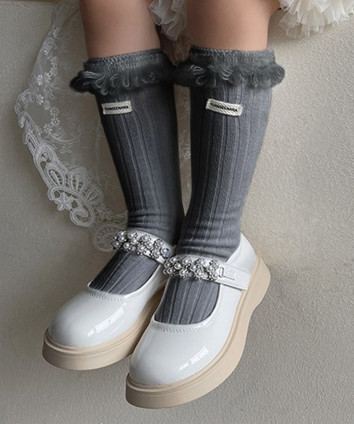 aimoha（アイモハ）の「【aimoha-KIDS-】フリンジリブソックス（ソックス/靴下・キッズ・ブラウン/ブラック/ベージュ/ライトグレー/ホワイト/モカ/ダークグレー/バーガンディー・FREE）」の9枚目の写真