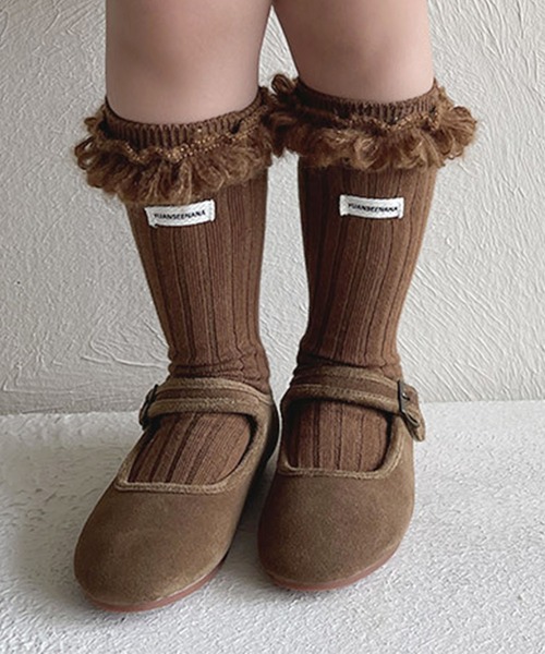 aimoha（アイモハ）の「【aimoha-KIDS-】フリンジリブソックス（ソックス/靴下・キッズ・ブラウン/ブラック/ベージュ/ライトグレー/ホワイト/モカ/ダークグレー/バーガンディー・FREE）」の11枚目の写真