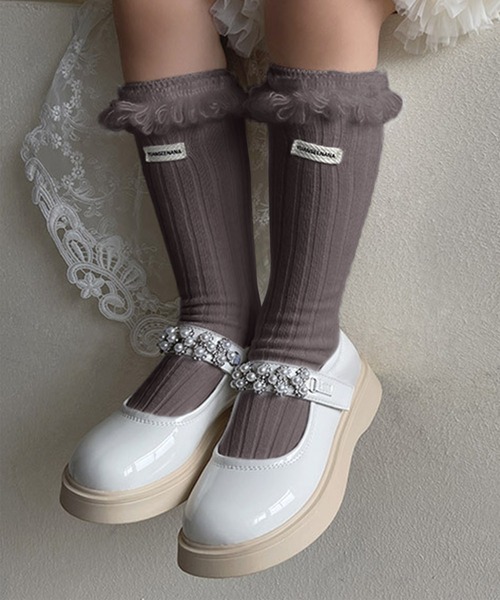 aimoha（アイモハ）の「【aimoha-KIDS-】フリンジリブソックス（ソックス/靴下・キッズ・ブラウン/ブラック/ベージュ/ライトグレー/ホワイト/モカ/ダークグレー/バーガンディー・FREE）」の13枚目の写真