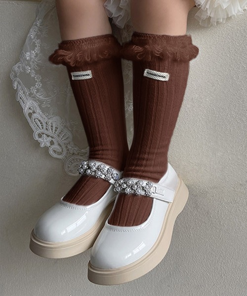 aimoha（アイモハ）の「【aimoha-KIDS-】フリンジリブソックス（ソックス/靴下・キッズ・ブラウン/ブラック/ベージュ/ライトグレー/ホワイト/モカ/ダークグレー/バーガンディー・FREE）」の17枚目の写真