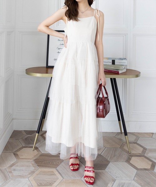 clear（クリア）の「【低身長サイズ有】チュールティアードキャミワンピース[バレエコア ガーリー フェミン 大人]≪2025SS新作≫（ワンピース・レディース・アイボリー/ブラック・F/XS）」の3枚目の写真