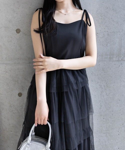 clear（クリア）の「【低身長サイズ有】チュールティアードキャミワンピース[バレエコア ガーリー フェミン 大人]≪2025SS新作≫（ワンピース・レディース・アイボリー/ブラック・F/XS）」の4枚目の写真
