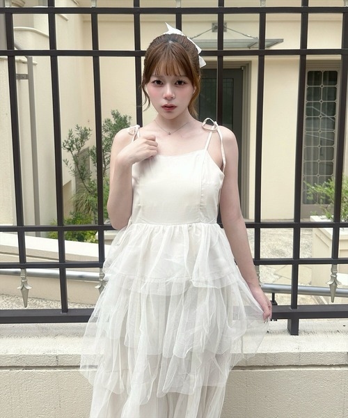 clear（クリア）の「【低身長サイズ有】チュールティアードキャミワンピース[バレエコア ガーリー フェミン 大人]≪2025SS新作≫（ワンピース・レディース・アイボリー/ブラック・F/XS）」の20枚目の写真