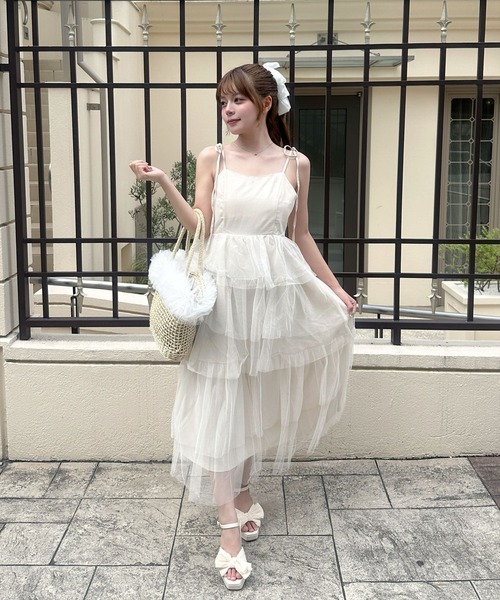 clear（クリア）の「【低身長サイズ有】チュールティアードキャミワンピース[バレエコア ガーリー フェミン 大人]≪2025SS新作≫（ワンピース・レディース・アイボリー/ブラック・F/XS）」の21枚目の写真