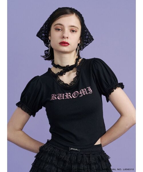 jouetie（ジュエティ）の「【メロクロコラボ】KUROMIフリルチョーカーリボントップス（Tシャツ/カットソー・レディース・ブラック/ブルー・MEDIUM）」の2枚目の写真