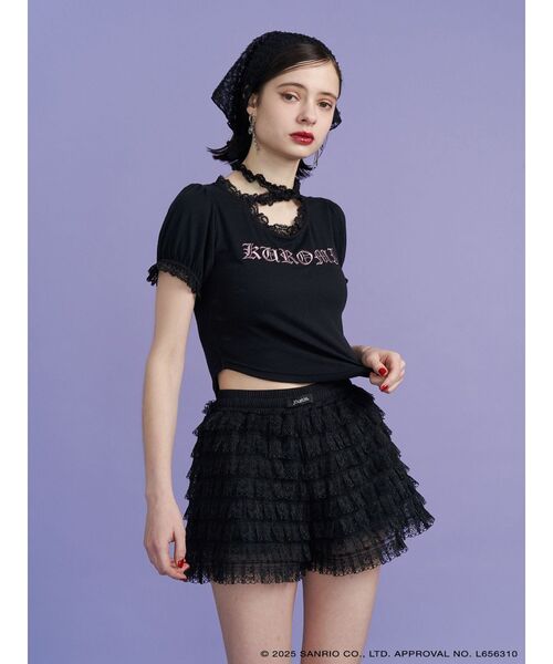 セール】【メロクロコラボ】KUROMIフリルチョーカーリボントップス（T