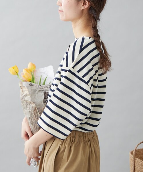 GEVACO（ゲバコ）の「【GEVACO】ボートネック半袖ボーダーTEE（Tシャツ/カットソー・レディース・アイボリー/ブラック/ネイビー・MEDIUM/LARGE）」の13枚目の写真