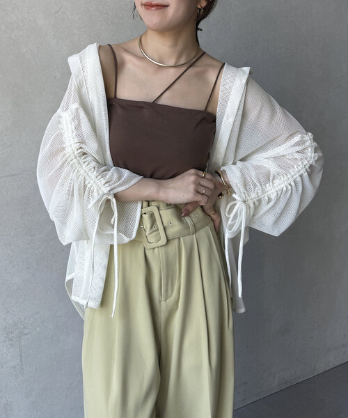 Thevon（ゼボン）の「袖シャーリングメッシュシアーシャツ（シャツ/ブラウス・レディース・ブラック/オフホワイト/グリーン・FREE）」の20枚目の写真