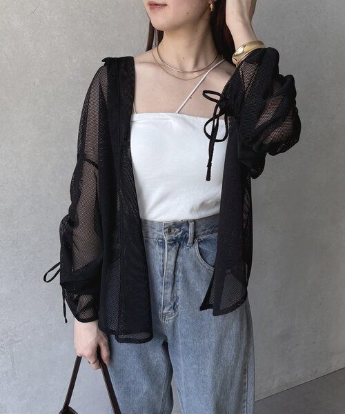 Thevon（ゼボン）の「袖シャーリングメッシュシアーシャツ（シャツ/ブラウス・レディース・ブラック/オフホワイト/グリーン・FREE）」の18枚目の写真