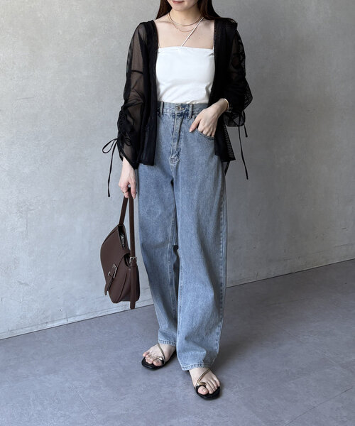 Thevon（ゼボン）の「袖シャーリングメッシュシアーシャツ（シャツ/ブラウス・レディース・ブラック/オフホワイト/グリーン・FREE）」の7枚目の写真