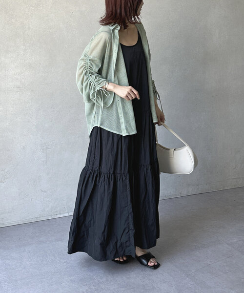 Thevon（ゼボン）の「袖シャーリングメッシュシアーシャツ（シャツ/ブラウス・レディース・ブラック/オフホワイト/グリーン・FREE）」の17枚目の写真