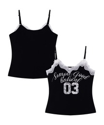 タグ付　クロシェレースキャミ　黒 キャミソール（ブラック/黒色系・レース）ファッション通販