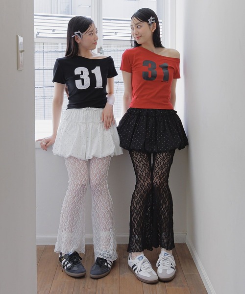 3.3 Field Trip （3.3フィールドトリップ）の「3.3 Field Trip／レースフレアパンツ（その他パンツ・レディース・ブラック/オフホワイト・FREE）」の4枚目の写真