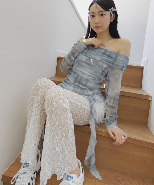 3.3 Field Trip （3.3フィールドトリップ）の「3.3 Field Trip／レースフレアパンツ（その他パンツ・レディース・ブラック/オフホワイト・FREE）」の9枚目の写真