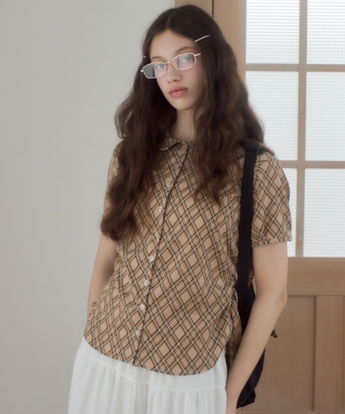 Birthday room(バースデイルーム)の「チェック柄丸襟ブラウス/checkered round-neck blouse(シャツ/ブラウス・レディース・ブラウン/ベージュ・FREE)」の9枚目の写真