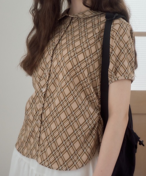 Birthday room(バースデイルーム)の「チェック柄丸襟ブラウス/checkered round-neck blouse(シャツ/ブラウス・レディース・ブラウン/ベージュ・FREE)」の10枚目の写真