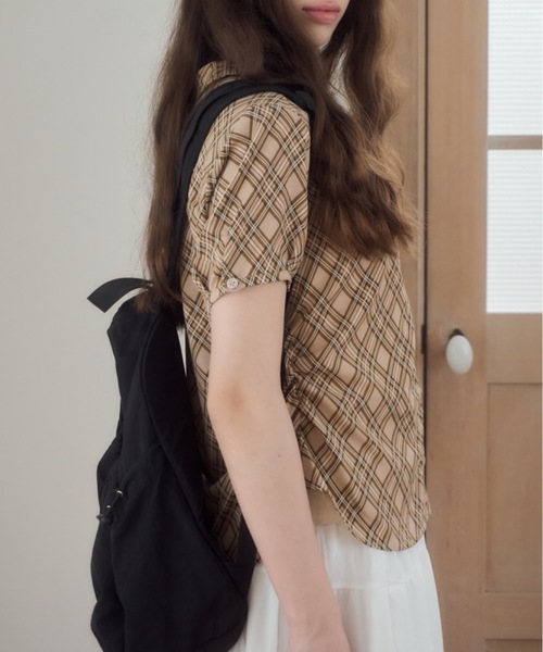 Birthday room(バースデイルーム)の「チェック柄丸襟ブラウス/checkered round-neck blouse(シャツ/ブラウス・レディース・ブラウン/ベージュ・FREE)」の11枚目の写真