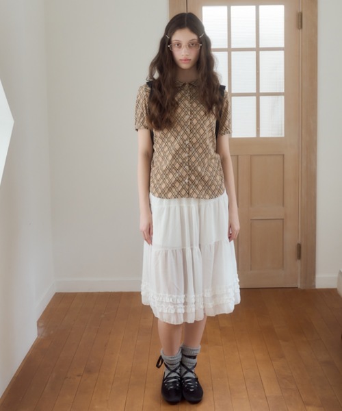 Birthday room(バースデイルーム)の「チェック柄丸襟ブラウス/checkered round-neck blouse(シャツ/ブラウス・レディース・ブラウン/ベージュ・FREE)」の5枚目の写真