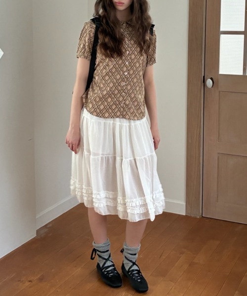 Birthday room(バースデイルーム)の「チェック柄丸襟ブラウス/checkered round-neck blouse(シャツ/ブラウス・レディース・ブラウン/ベージュ・FREE)」の4枚目の写真