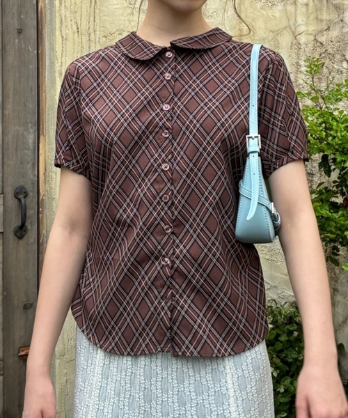 Birthday room(バースデイルーム)の「チェック柄丸襟ブラウス/checkered round-neck blouse(シャツ/ブラウス・レディース・ブラウン/ベージュ・FREE)」の19枚目の写真