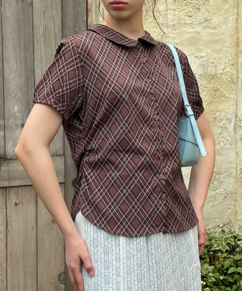 Birthday room(バースデイルーム)の「チェック柄丸襟ブラウス/checkered round-neck blouse(シャツ/ブラウス・レディース・ブラウン/ベージュ・FREE)」の20枚目の写真