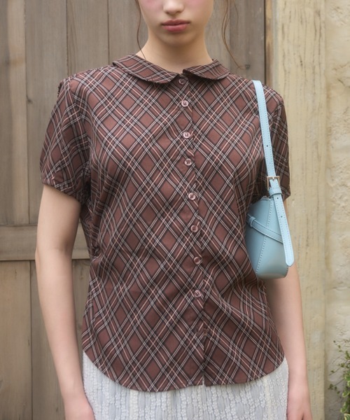 Birthday room(バースデイルーム)の「チェック柄丸襟ブラウス/checkered round-neck blouse(シャツ/ブラウス・レディース・ブラウン/ベージュ・FREE)」の21枚目の写真