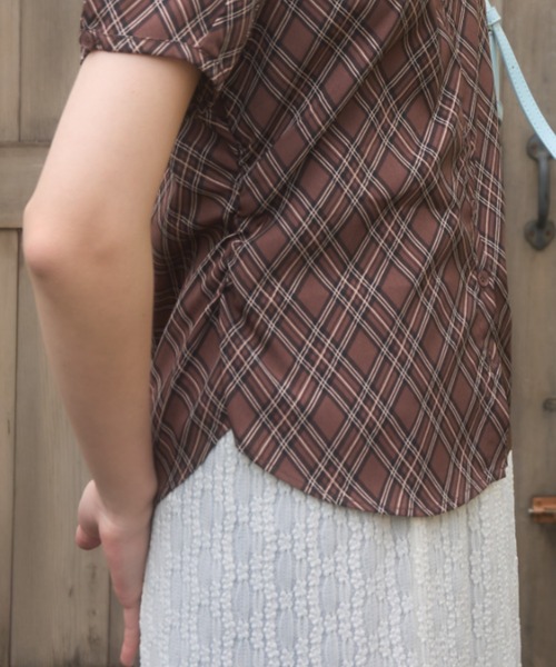 Birthday room(バースデイルーム)の「チェック柄丸襟ブラウス/checkered round-neck blouse(シャツ/ブラウス・レディース・ブラウン/ベージュ・FREE)」の17枚目の写真