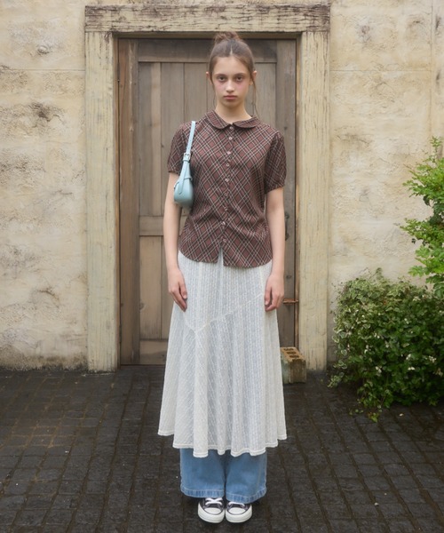 Birthday room(バースデイルーム)の「チェック柄丸襟ブラウス/checkered round-neck blouse(シャツ/ブラウス・レディース・ブラウン/ベージュ・FREE)」の18枚目の写真