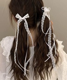 VIBGYOR（ヴィブジョー）の「【EIZZ/アイズ】バレエコア シースルー レース編み リボン ヘアクリップ（バレッタ/ヘアクリップ）」
