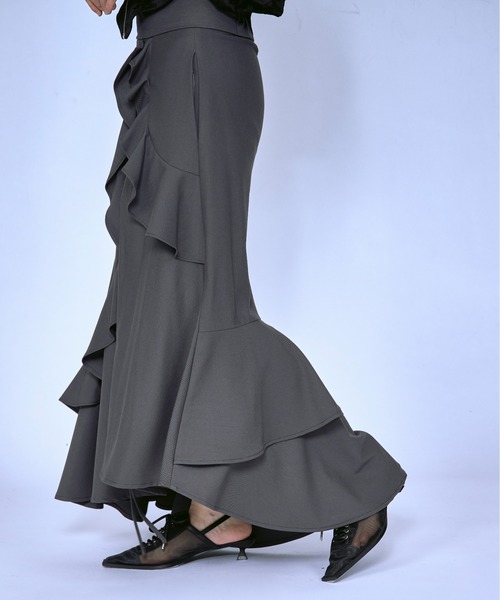 Ezick（エジック）の「Asymmetry Waltz ドロストフレアスカート（スカート・レディース・ブラック/グレー・FREE）」の21枚目の写真