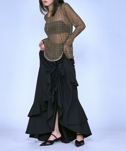 Ezick（エジック）の「Asymmetry Waltz ドロストフレアスカート（スカート・レディース・ブラック/グレー・FREE）」の10枚目の写真