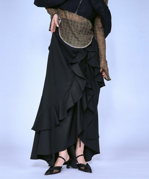 Ezick（エジック）の「Asymmetry Waltz ドロストフレアスカート（スカート・レディース・ブラック/グレー・FREE）」の4枚目の写真