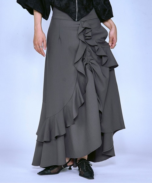 【美品】★KRIS VAN ASSCHE★レイヤードベスト★48 黒系グレー 毛 セール】Asymmetry Waltz ドロストフレアスカート（スカート）｜Ezick