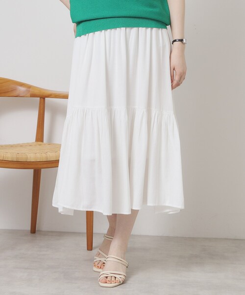 ITS'DEMO（イッツデモ）の「【ウエストゴム／手洗い可】強撚スラブスカート（スカート・レディース・オフホワイト/ブラック/ブルーグリーン/ピンク系・00）」の2枚目の写真